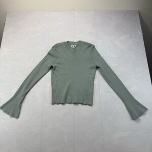 Future Collective Womens M Ribbed Knit Flare Sleeve Sweater Sage